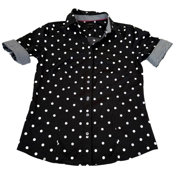 Talbots Women's Non Iron Polka Dot Black/White Preppy Button Up Blouse; Size 2‎ - Picture 1 of 7